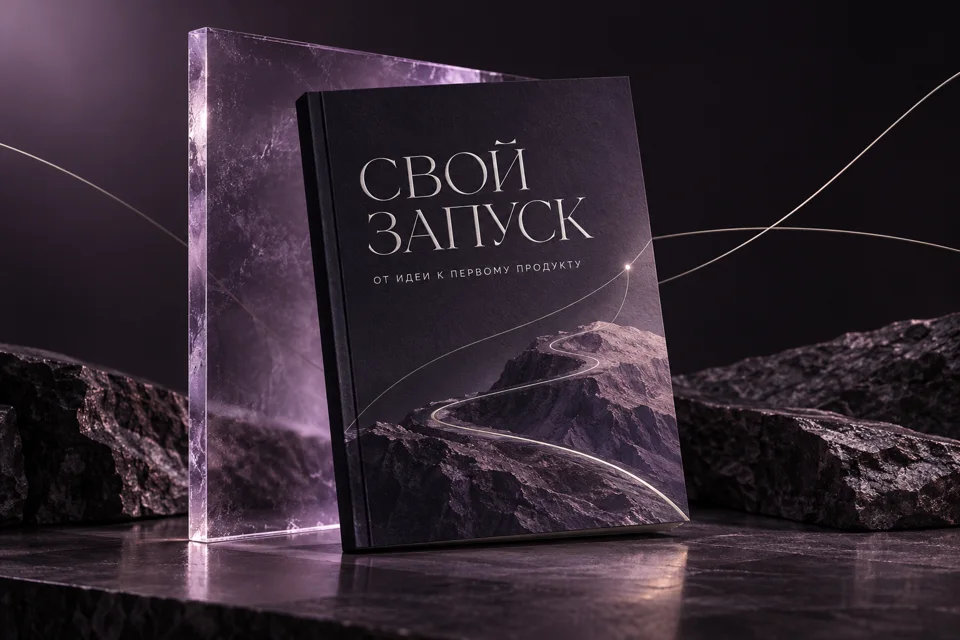 Обложка вымышленного гайда «Свой запуск» на фоне световых линий